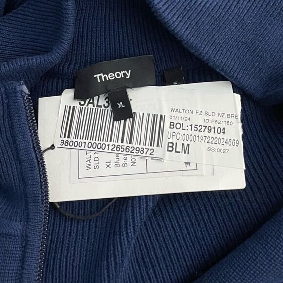 Theory Walton Oragnic Cotton Full Zip ribbed Sweater Size XL NEW Navy - Picture 14 of 15